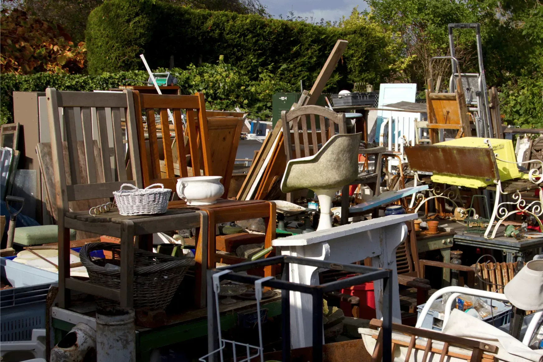 A family sorting belongings during an estate cleanout in Bakersfield.
